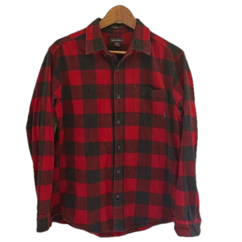 Eddie Bauer classic fit red and grey large check cotton flannel shirt. Size M